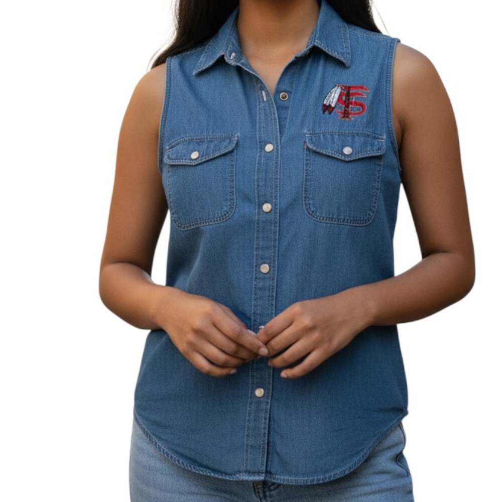 BOA Blue Denim Sleeveless Button Down FSU Shirt - Size Medium